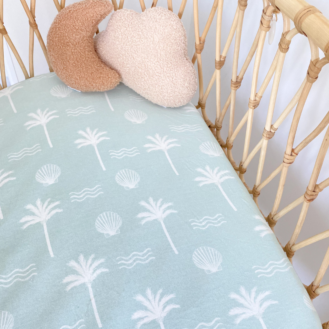 Fitted Jersey Cotton Bassinet Sheet/Change Table Cover - Sage Palm