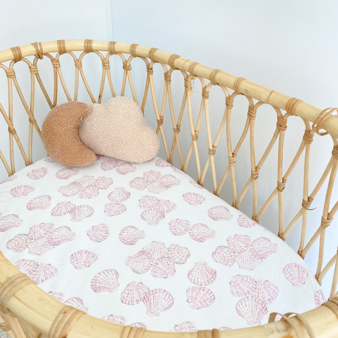 Fitted Jersey Cotton Bassinet Sheet/Change Table Cover - Sea Shell