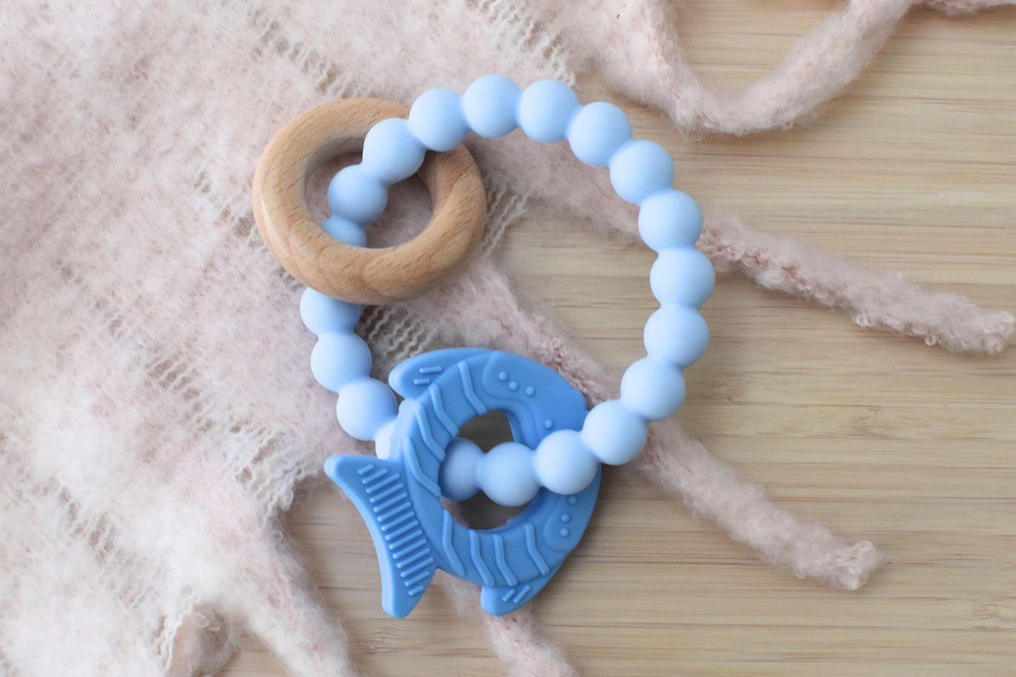 Textured Silicone Fish Teether - Blue
