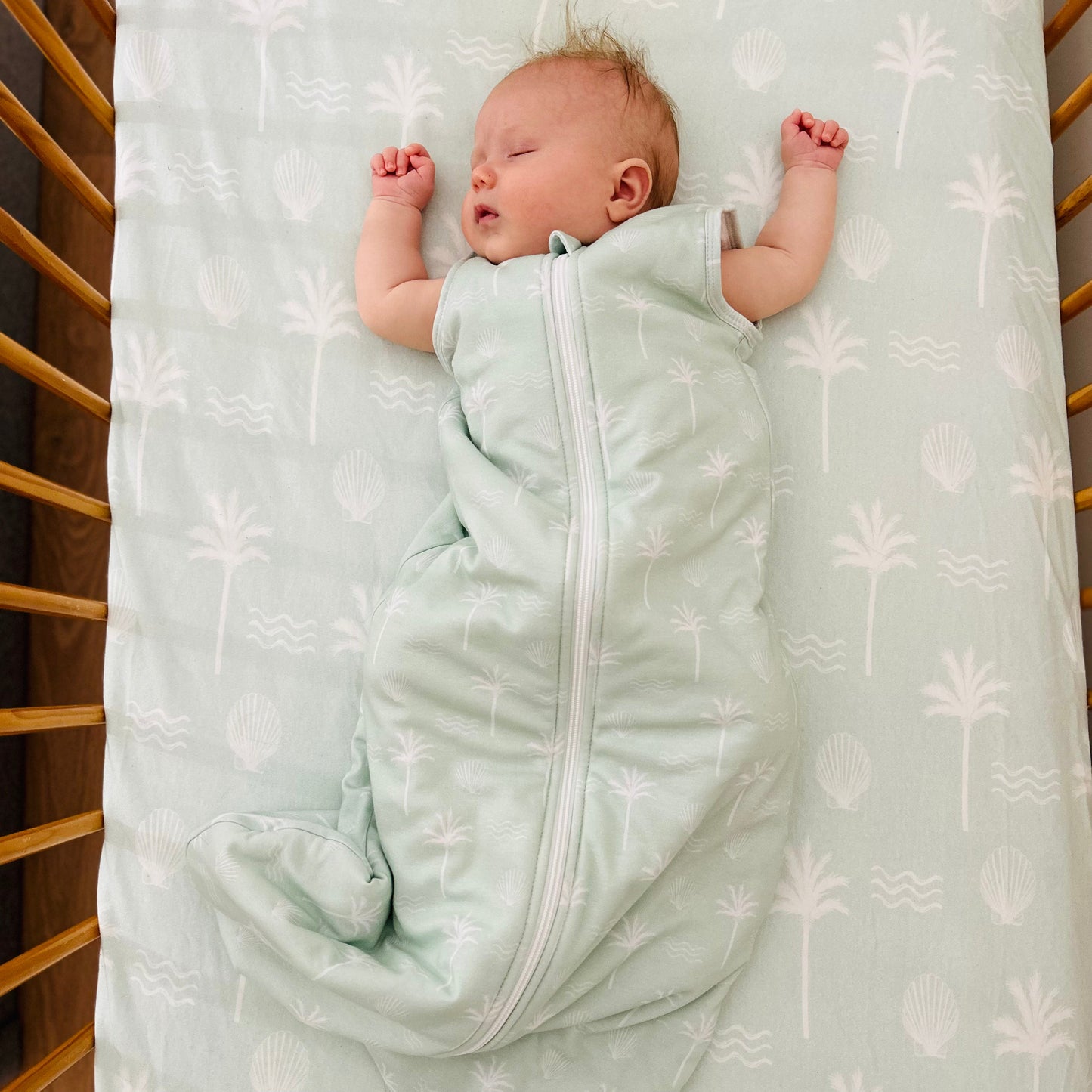 Jersey Cotton Cot Sheet - Sage Palm